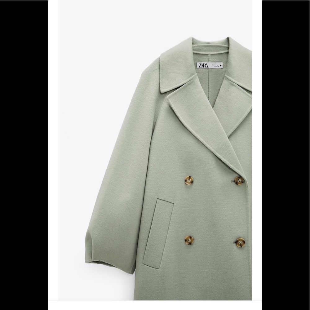 NWT ZARA Wool Blend Oversized Coat Green L - Picture 7 of 9
